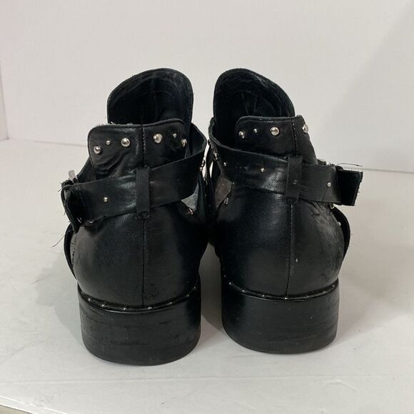 Nordstrom Halogen Hailey Black Studded Ankle Silver Buckle Leather Boots Size 10 - Picture 7 of 12